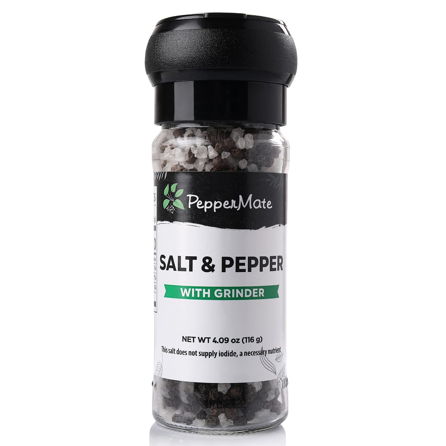 PepperMate Salt and Black Pepper Grinder - 2-in-1 Coarse Blend in Glass Container - 1 Count