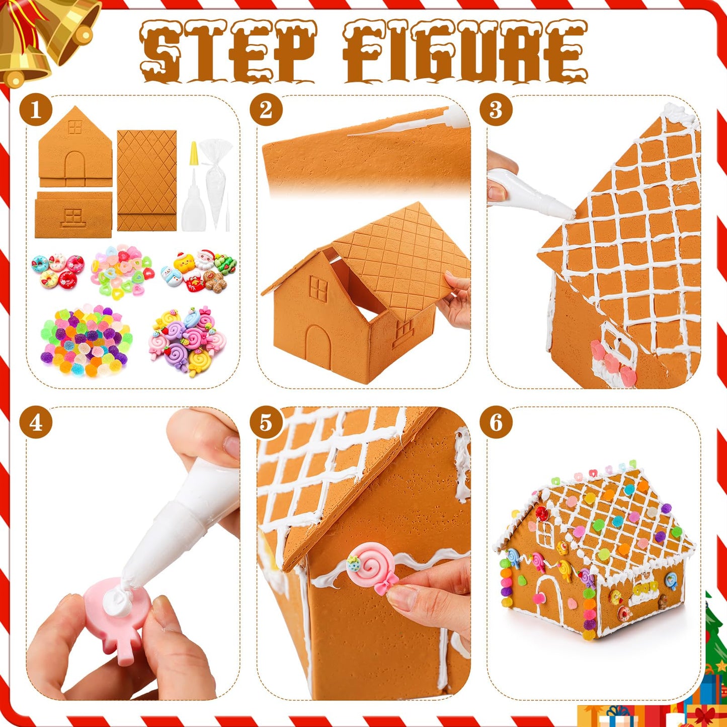 Weysat Large Gingerbread House Kit: 131 Pcs Holiday Cookie Decorating Kit - 8 Inch Easy To Assemble Christmas Gingerbread House Craft Creative Build & Gift For Xmas Diy Fun Party Favor Decor