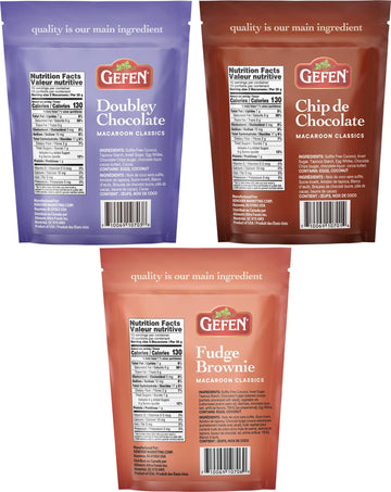 Gefen Gluten Free Macaroons, 10Oz (3 Pack Variety) | Double Chocolate, Chocolate Chip, & Fudge Brownie | Resealable Bag | Dairy