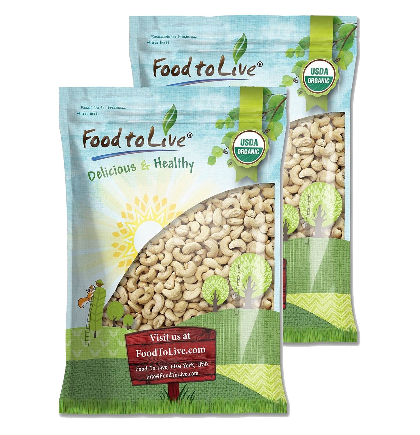 Food to Live Organic Cashews, 18 Pounds - Whole, Unsalted, Non-GMO, Kosher, Raw, Vegan, Bulk