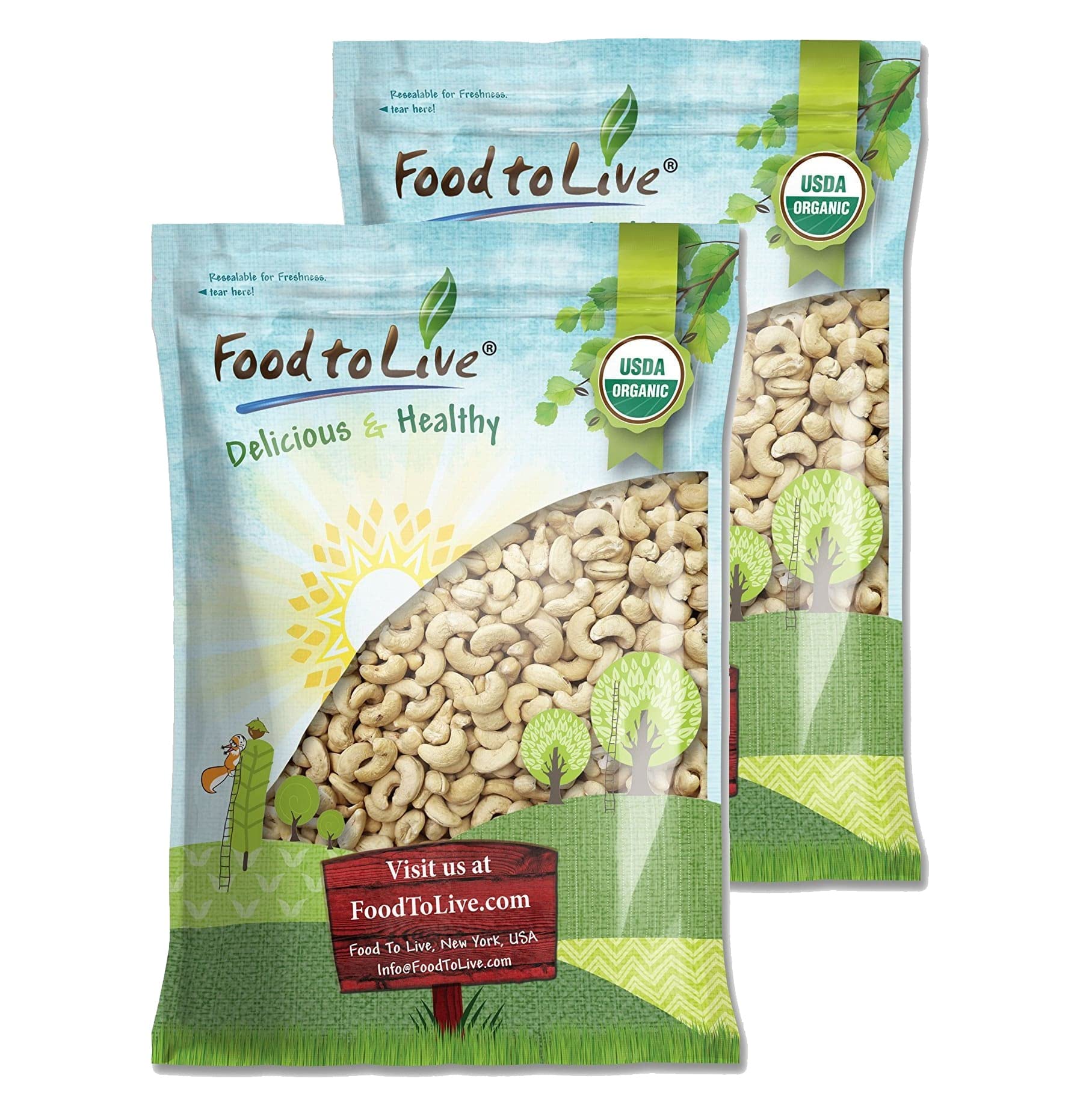 Food to Live Organic Cashews, 18 Pounds - Whole, Unsalted, Non-GMO, Kosher, Raw, Vegan, Bulk