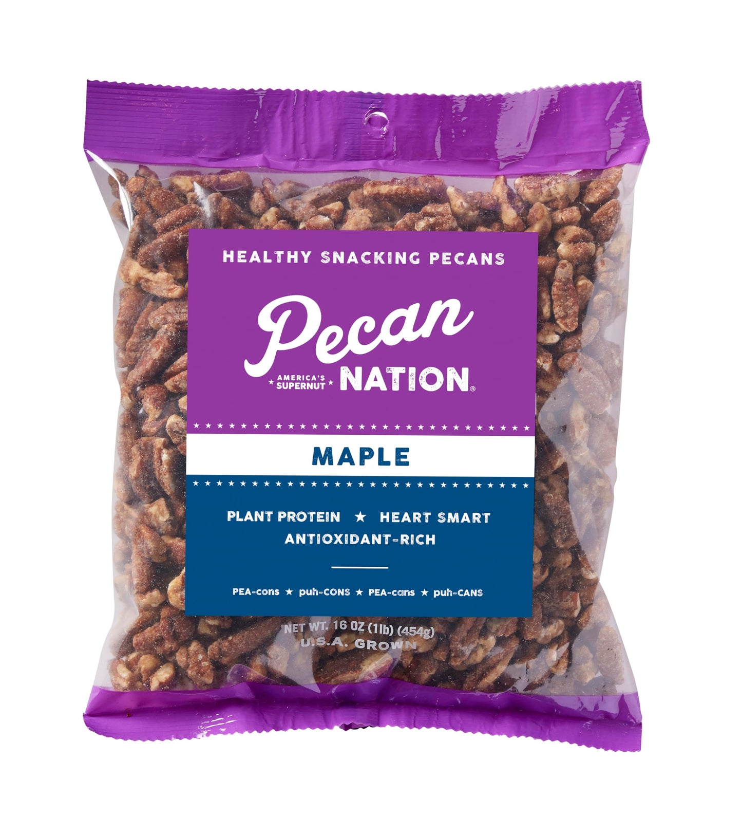 Pecan Nation Maple Flavored Roasted Sweet Pecan Pieces, 16 oz, Non-GMO, Healthy Snack, 2 Pack, Brown