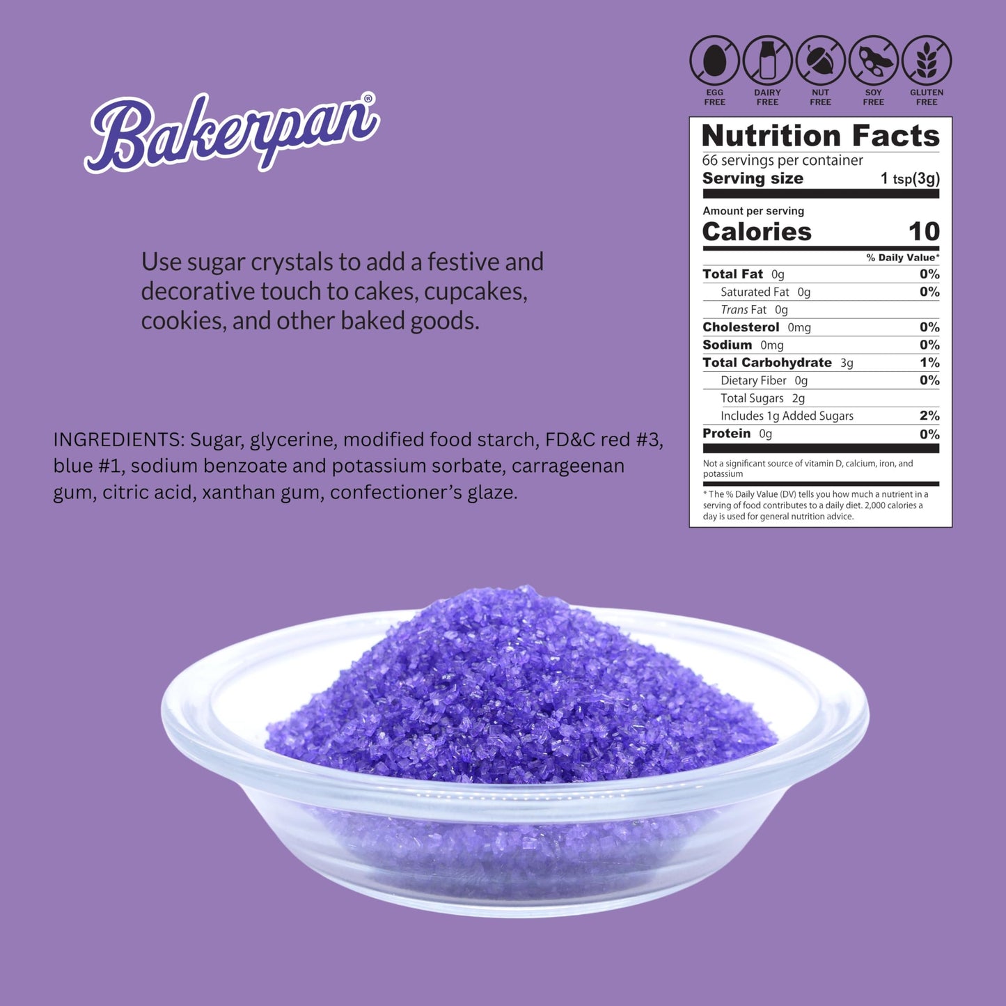 Bakerpan Sugar Sprinkles For Baking - 7 Ounce Lavender Decorating Sugar Crystals For Cookies, Cake Pops, Ice Cream (Made In Usa)