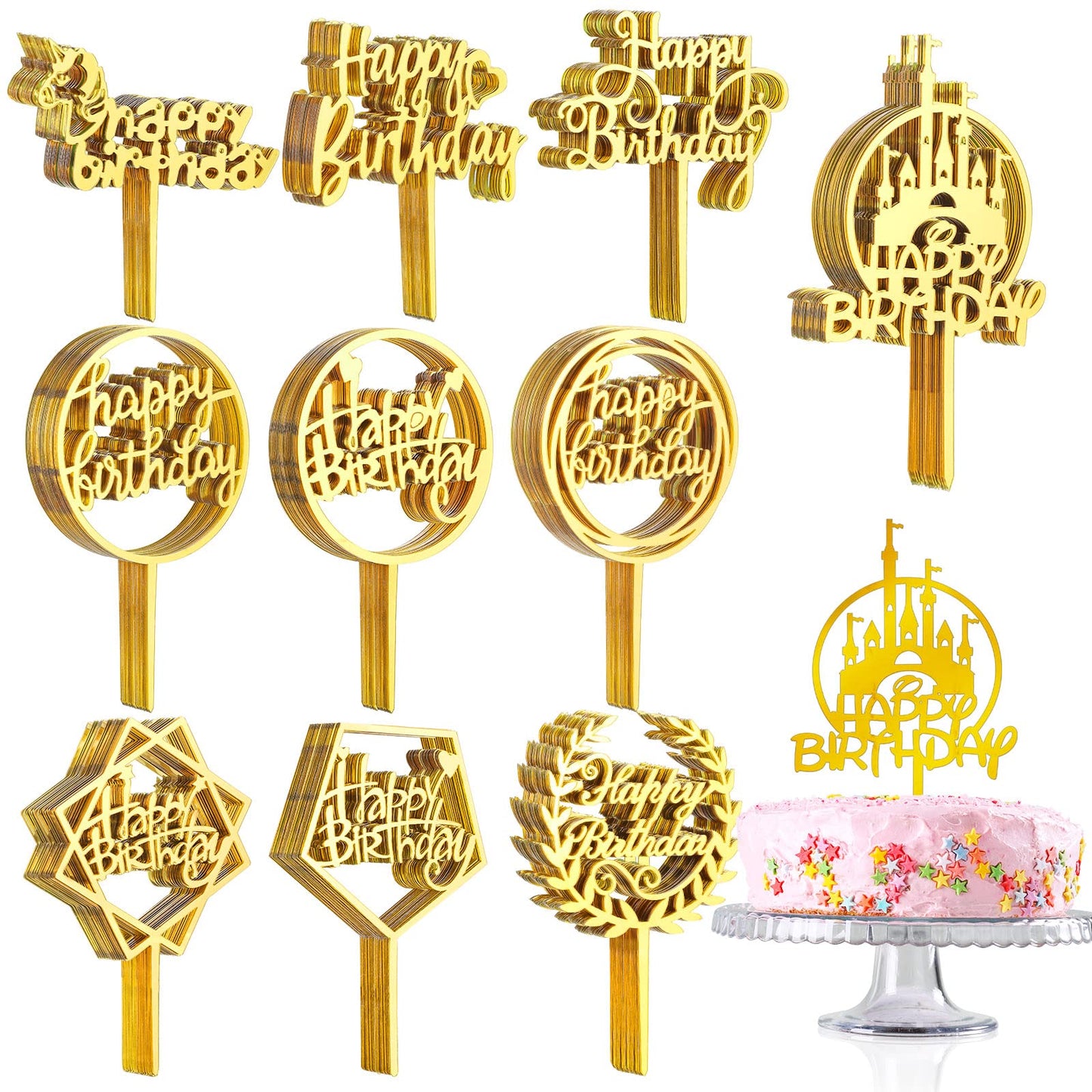 150 Pcs Happy Birthday Cake Toppers Acrylic Cake Topper Glitter Birthday Cake Decorations Double Sided Cake Topper For Children