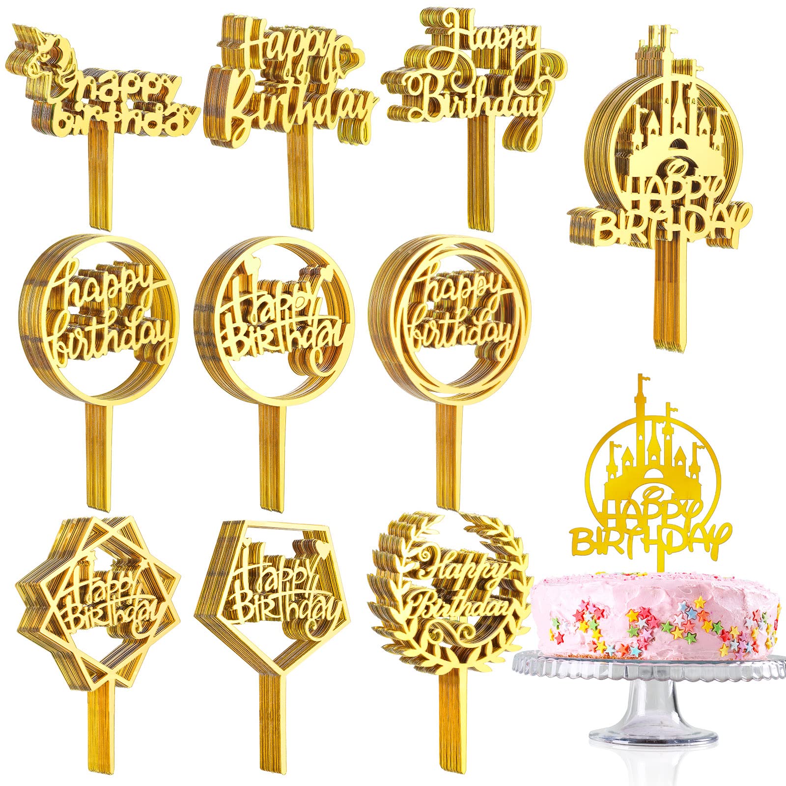 150 Pcs Happy Birthday Cake Toppers Acrylic Cake Topper Glitter Birthday Cake Decorations Double Sided Cake Topper For Children