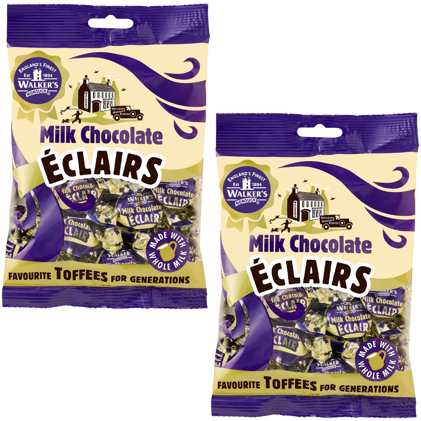 Walkers Nonsuch Milk Chocolate Eclairs 5.29 Oz (Pack Of 2) - Traditional British Chewy Butter Toffee Candy, Classic English Creamy Toffee Sweets, Imported Uk Chocolates Gourmet Gift
