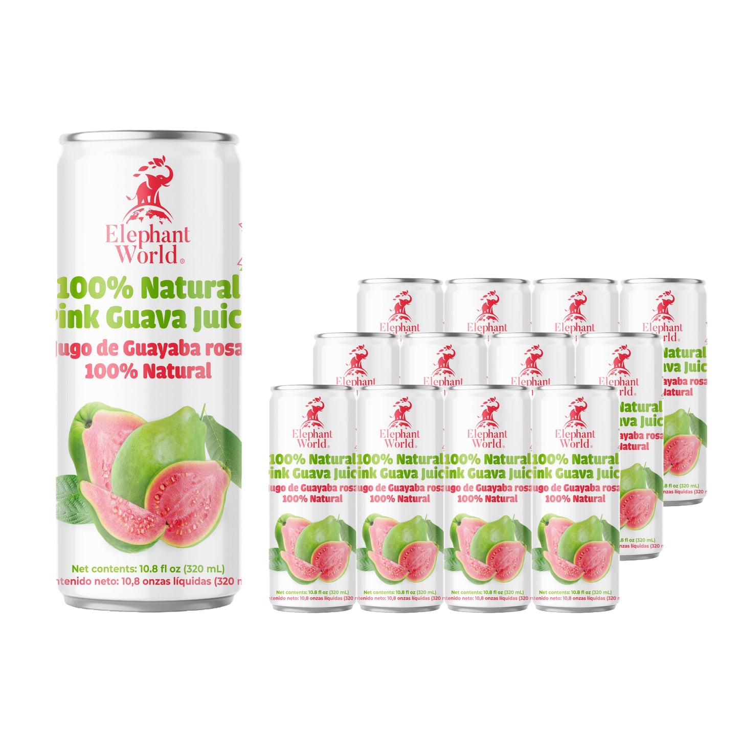 Elephant World 100% Natural Pink Guava Guayaba Juice | Non Gmo | 10.8 Oz (Pack Of 12), Guava