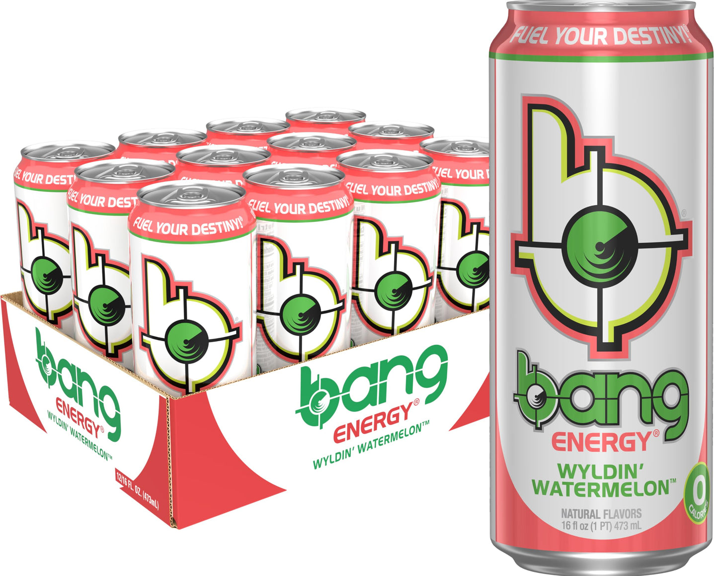 Bang Energy Wyldin’ Watermelon Sugar-Free Energy Drink, 16oz, Pack of 12 - Refreshing, Low-Calorie Boost for Active Lifestyles