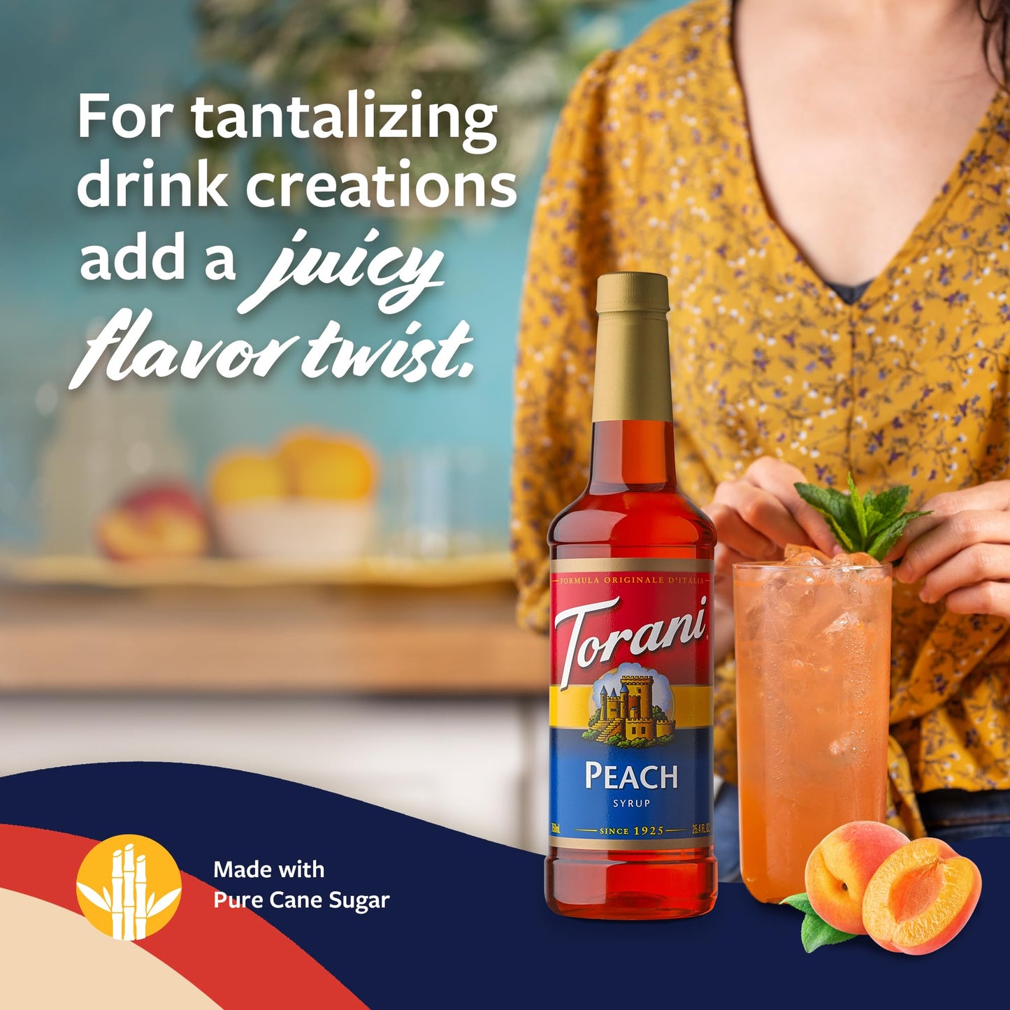 Torani Peach Syrup for Drinks  Flavoring for Iced Tea  Lemonade  and Sodas  Pump Included  25.4 Oz