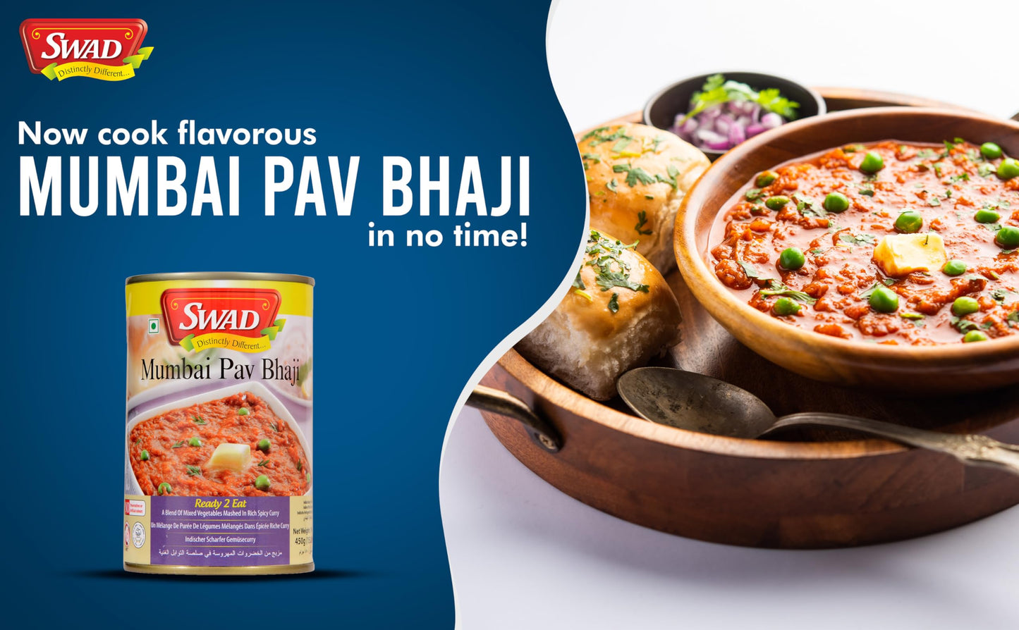 Swad Ready To Eat Mumbai Pav Bhaji Instant Mix Vegetarian Meal With No Added Preservative - 450 Grams (Pack Of 2)