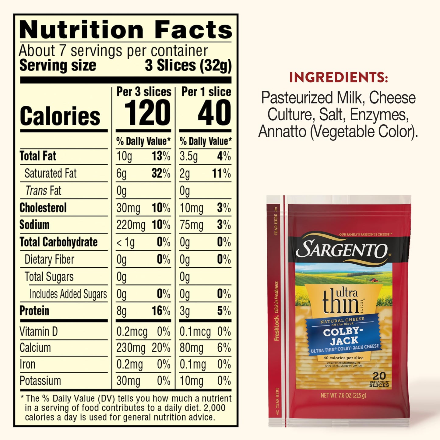 Sargento Ultra Thin Natural Colby-Jack Sliced Cheese, 20 Slices