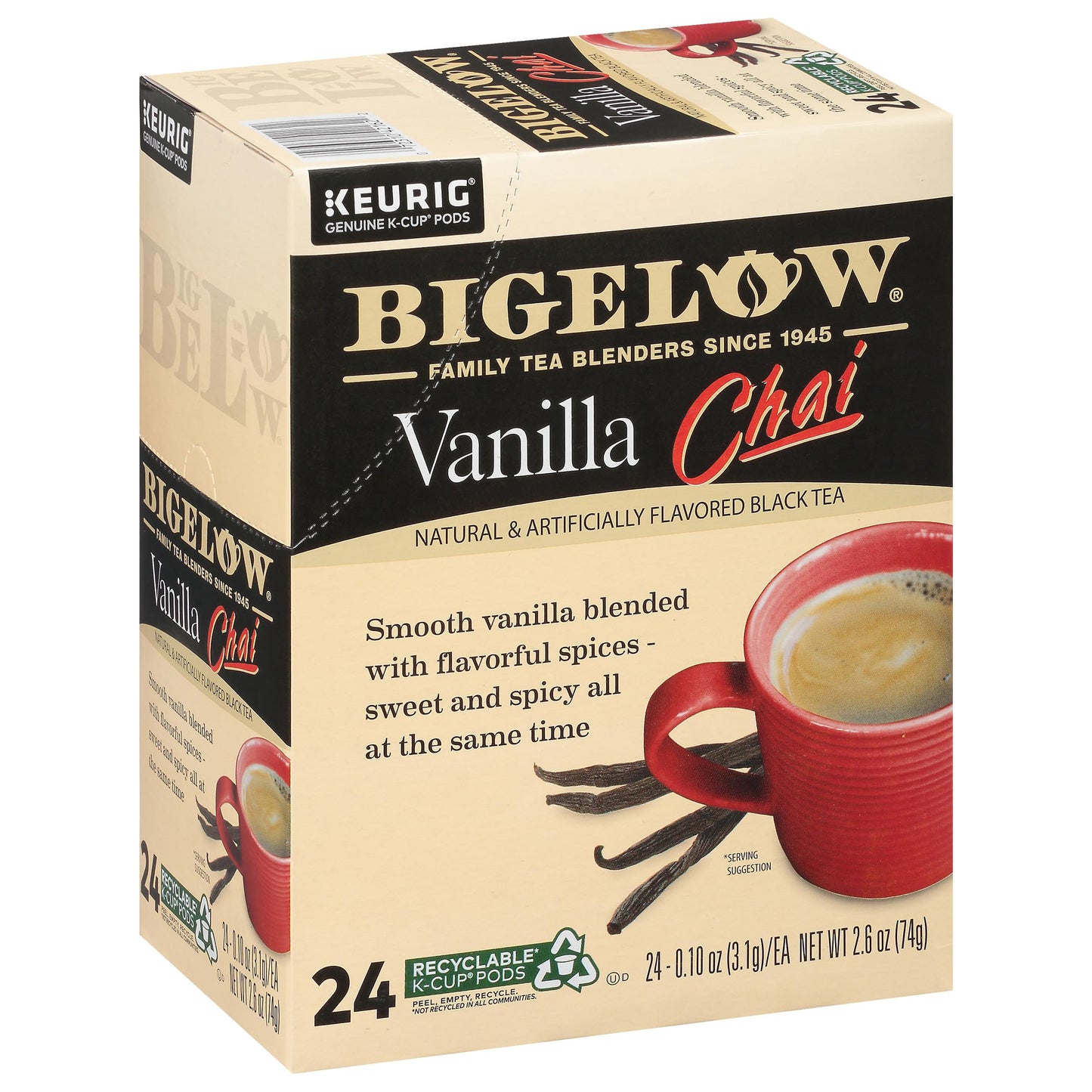 Bigelow Tea Vanilla Chai Black Tea Keurig K-Cup Pods, Caffeinated Tea Keurig Tea Pods, 24 Count Box (Pack Of 4), 96 Total K-Cup