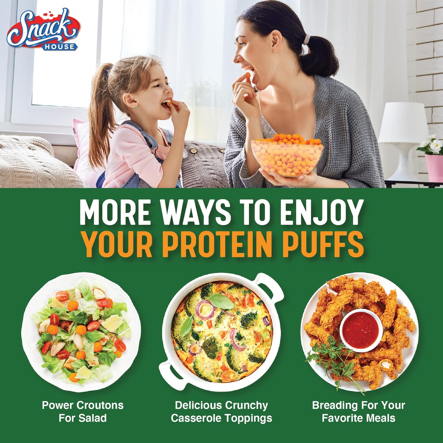 Snack House High Protein Puffs - Jalapeno Cheddar Flavor, Low Carb, 15g Protein, 5.5oz Pack, Gluten & Grain Free, Keto Friendly
