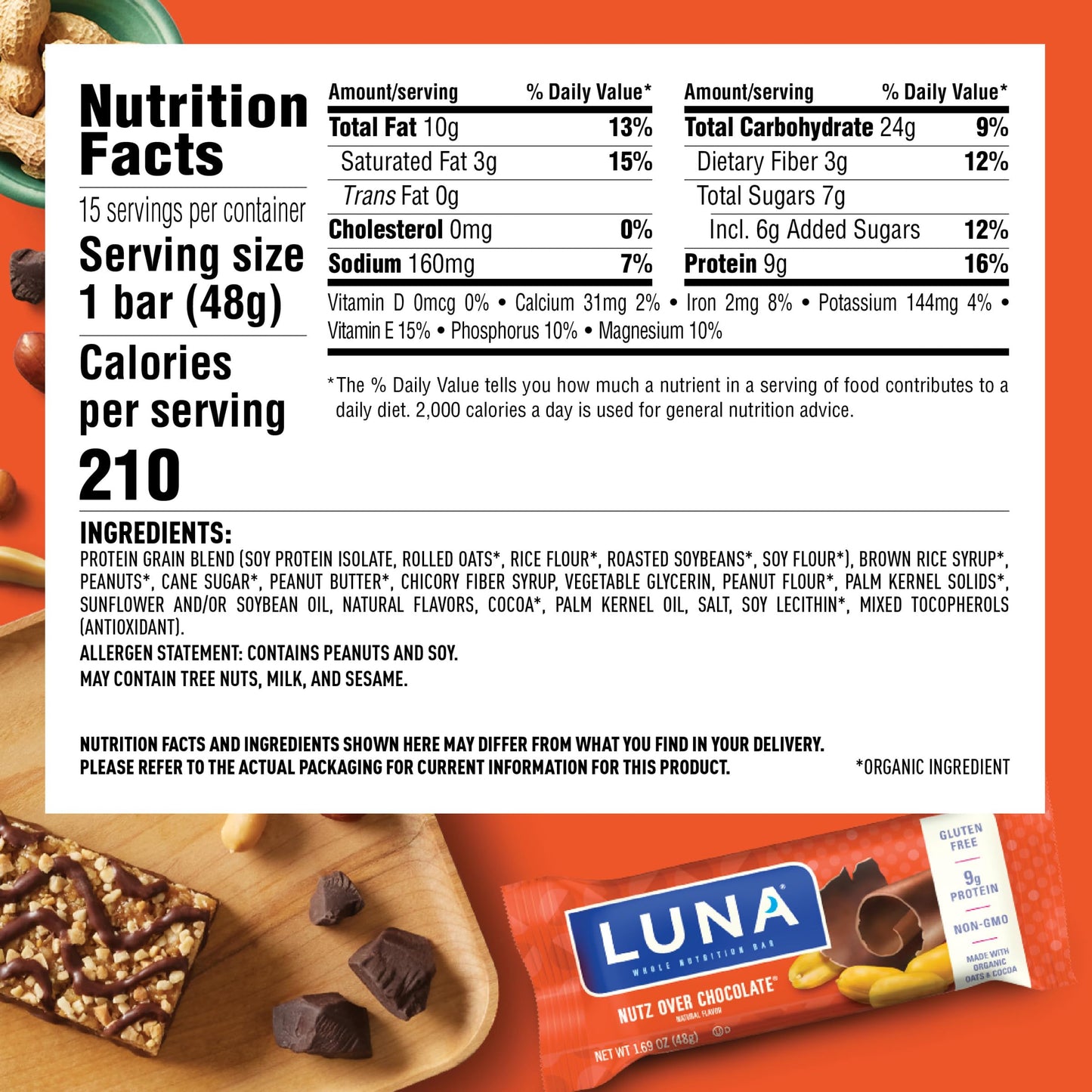 LUNA Bar - Nutz Over Chocolate Flavor - Snack Bars - Non-GMO - Gluten-Free Protein Bars - Made with Organic Oats (1 Count)