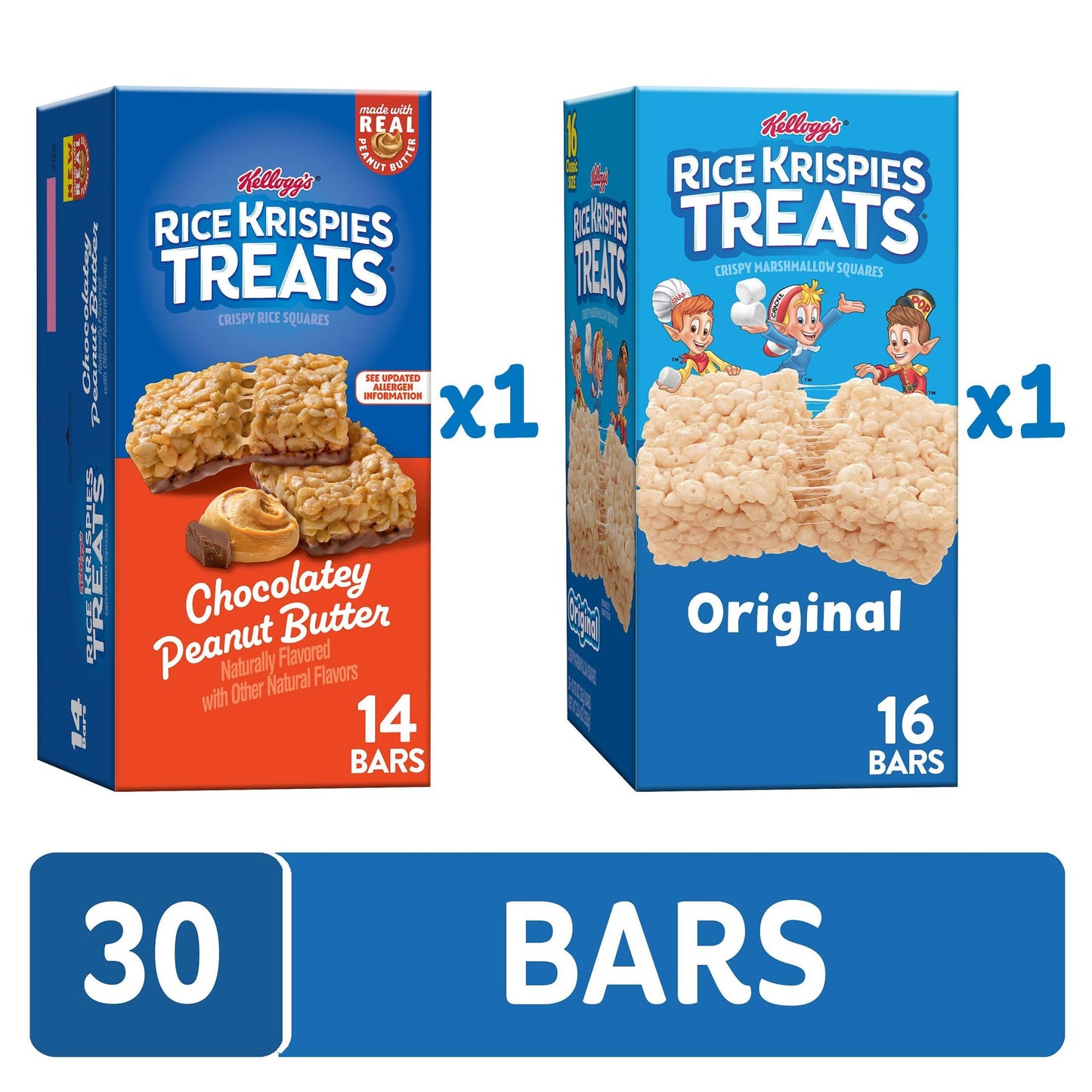 Rice Krispies Treats Crispy Rice Squares, Snack Bars, Variety Pack (2 Boxes, 30 Count)