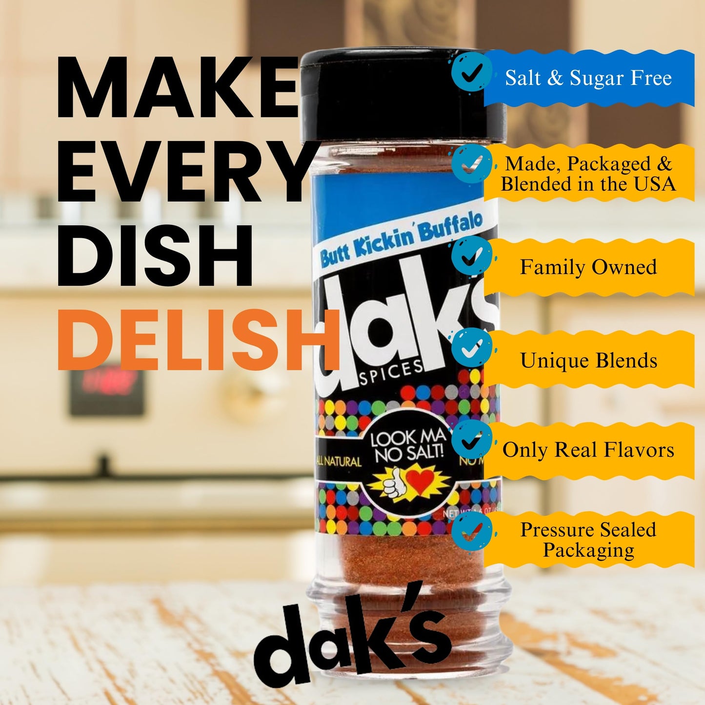Dak'S Spices Butt Kickin' Buffalo Blend | 100% Salt & Sugar Free | Healthy Seasoning | Msg, Preservative & Potassium Free | Low