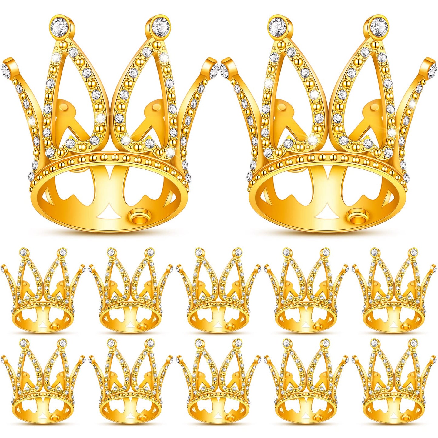 Yulejo Crown Cake Topper Set, 12 Pieces, Gold Crystal Mini Baby Crown Headpieces for Bridal, Baby Shower, Birthday Party Decor
