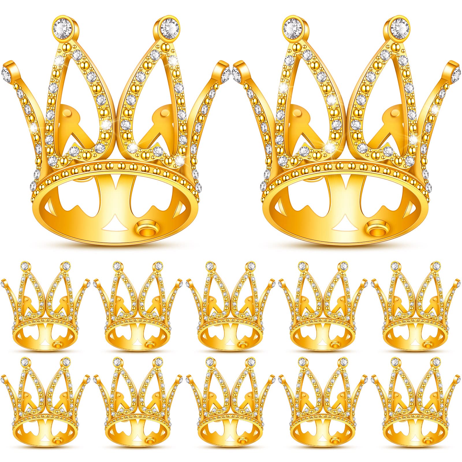 Yulejo Crown Cake Topper Set, 12 Pieces, Gold Crystal Mini Baby Crown Headpieces for Bridal, Baby Shower, Birthday Party Decor