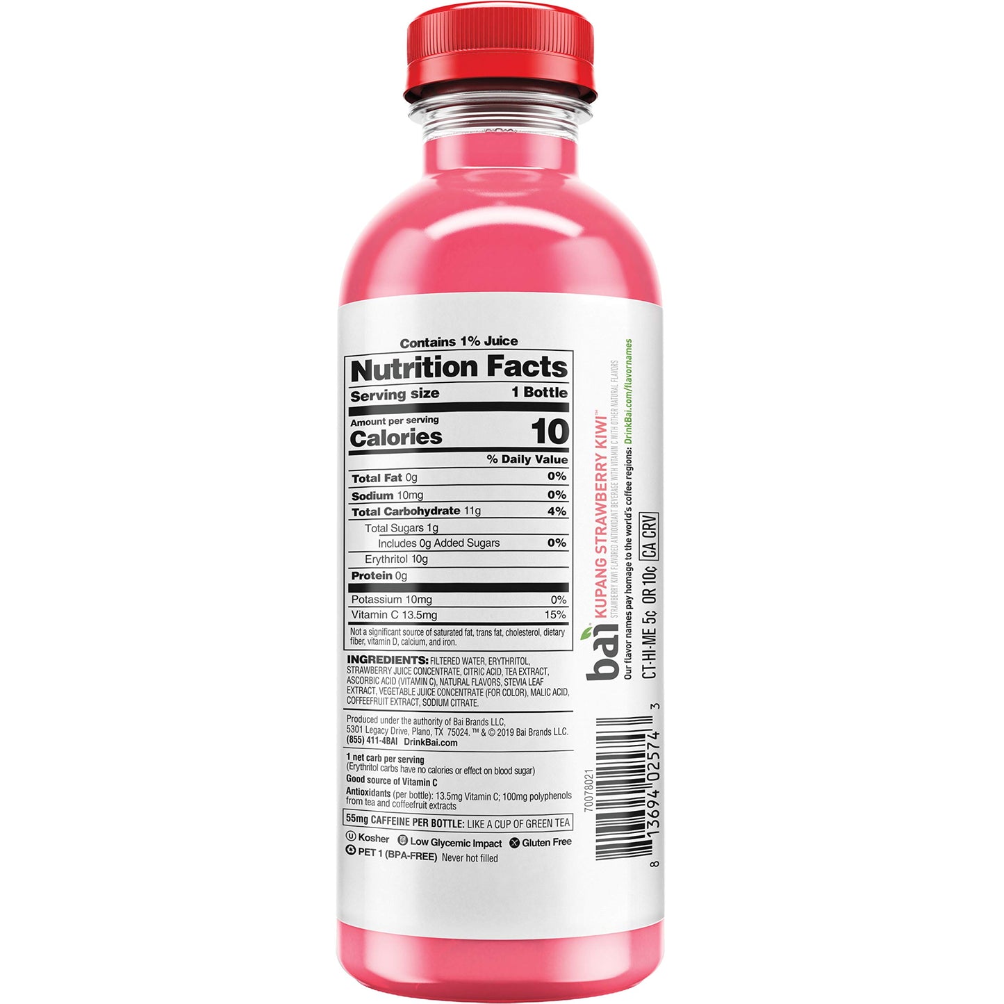 Bai Antioxidant Infused Beverage, Strawberry Kiwi Flavor, 18 fl oz Bottle, Pack of 12