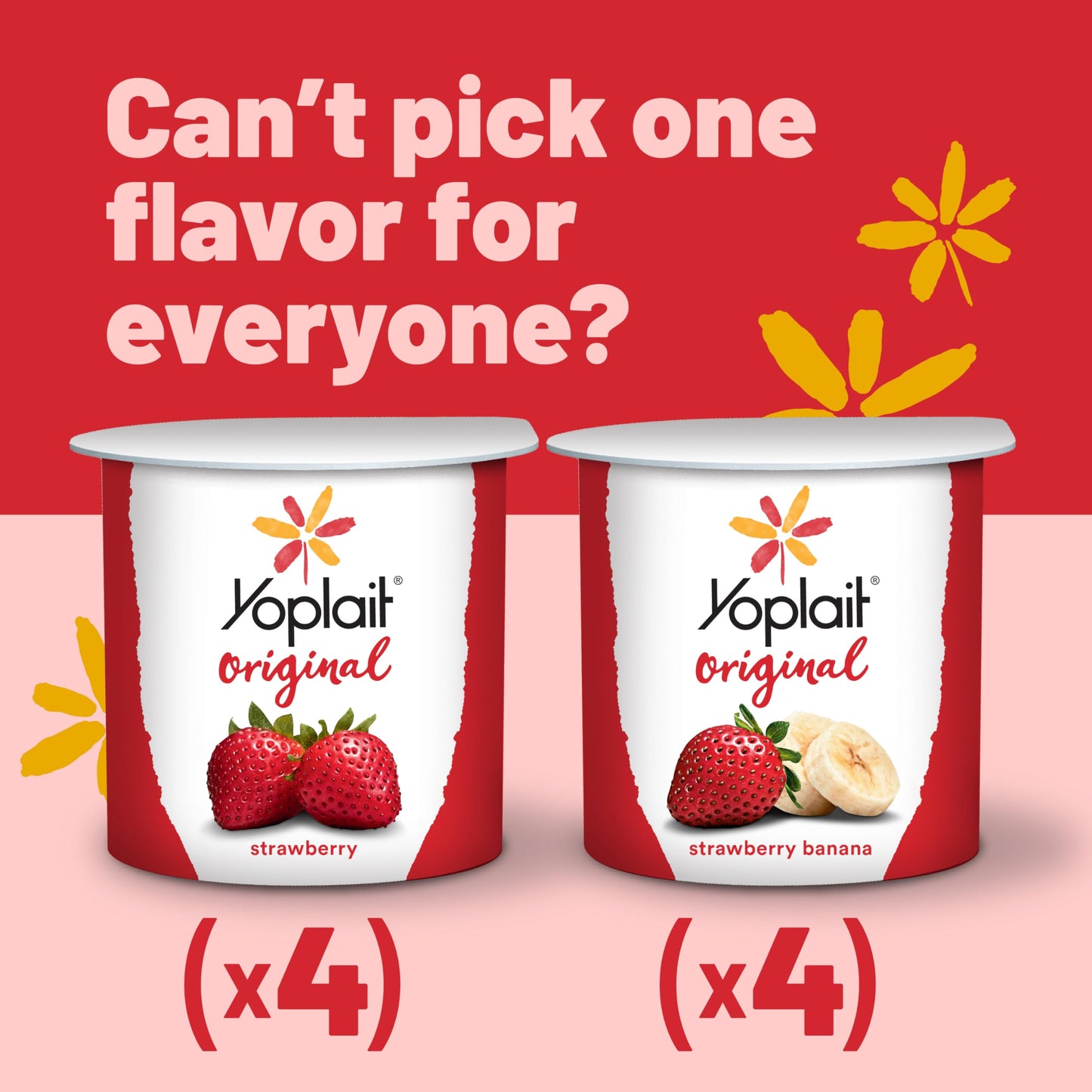 Yoplait Original Low Fat Yogurt Variety Pack, Strawberry and Strawberry Banana, Made with Real Fruit, 8 Yogurt Cups, 48 oz