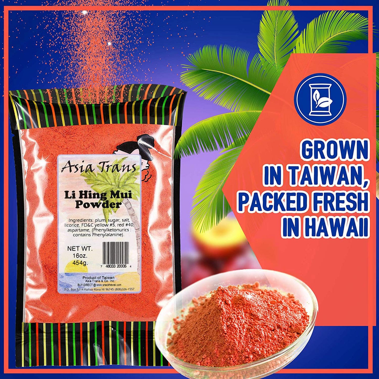 Asia Trans & Co.   Seed Plum Powder - Sweet, Sour & Salty Topping for Desserts - 16 oz - Red