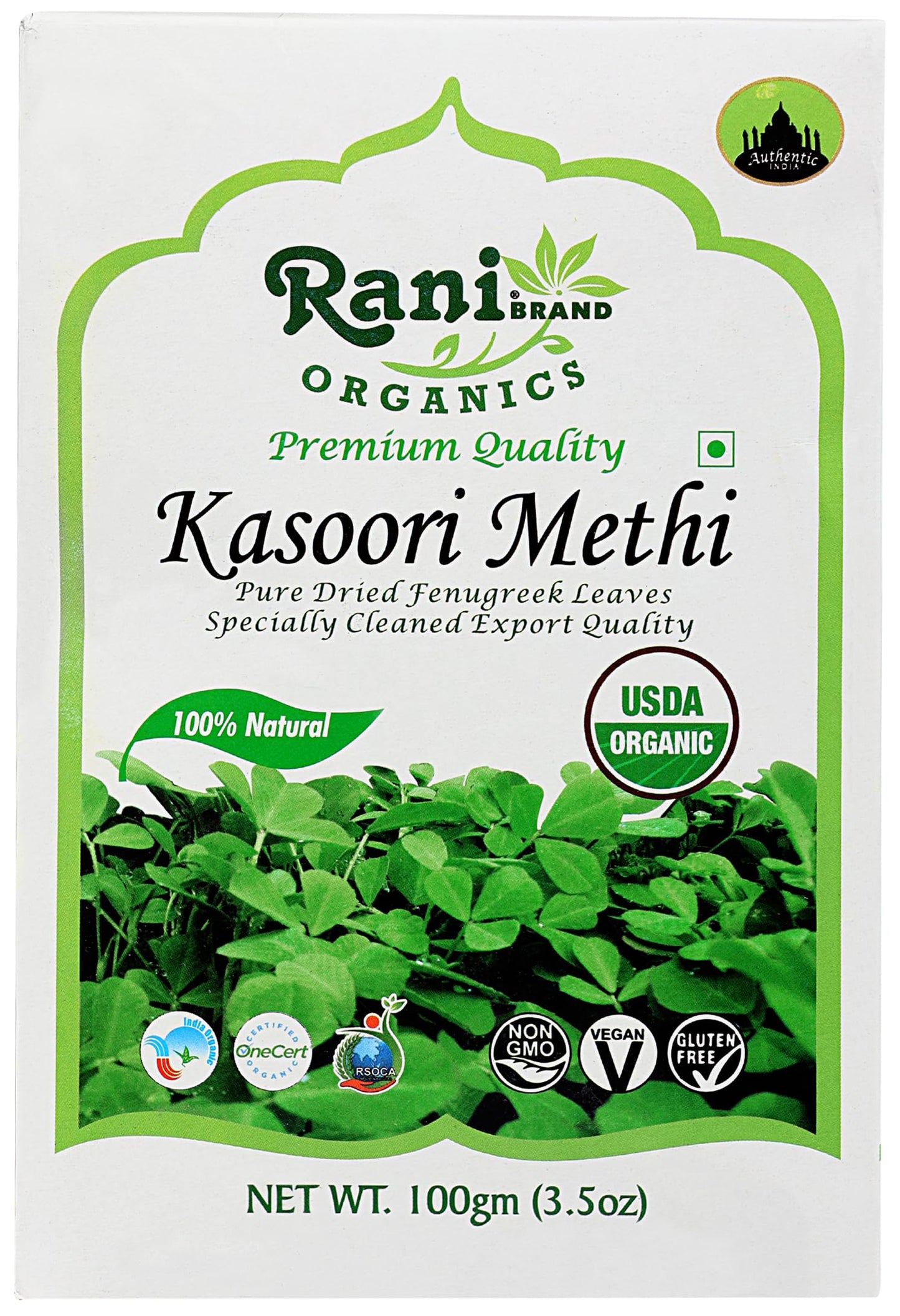 Rani Organic Fenugreek Leaves Dried (Kasoori Methi) 3.5oz (100g) ~ All Natural | Vegan | Gluten Friendly | NON-GMO | Indian Orig