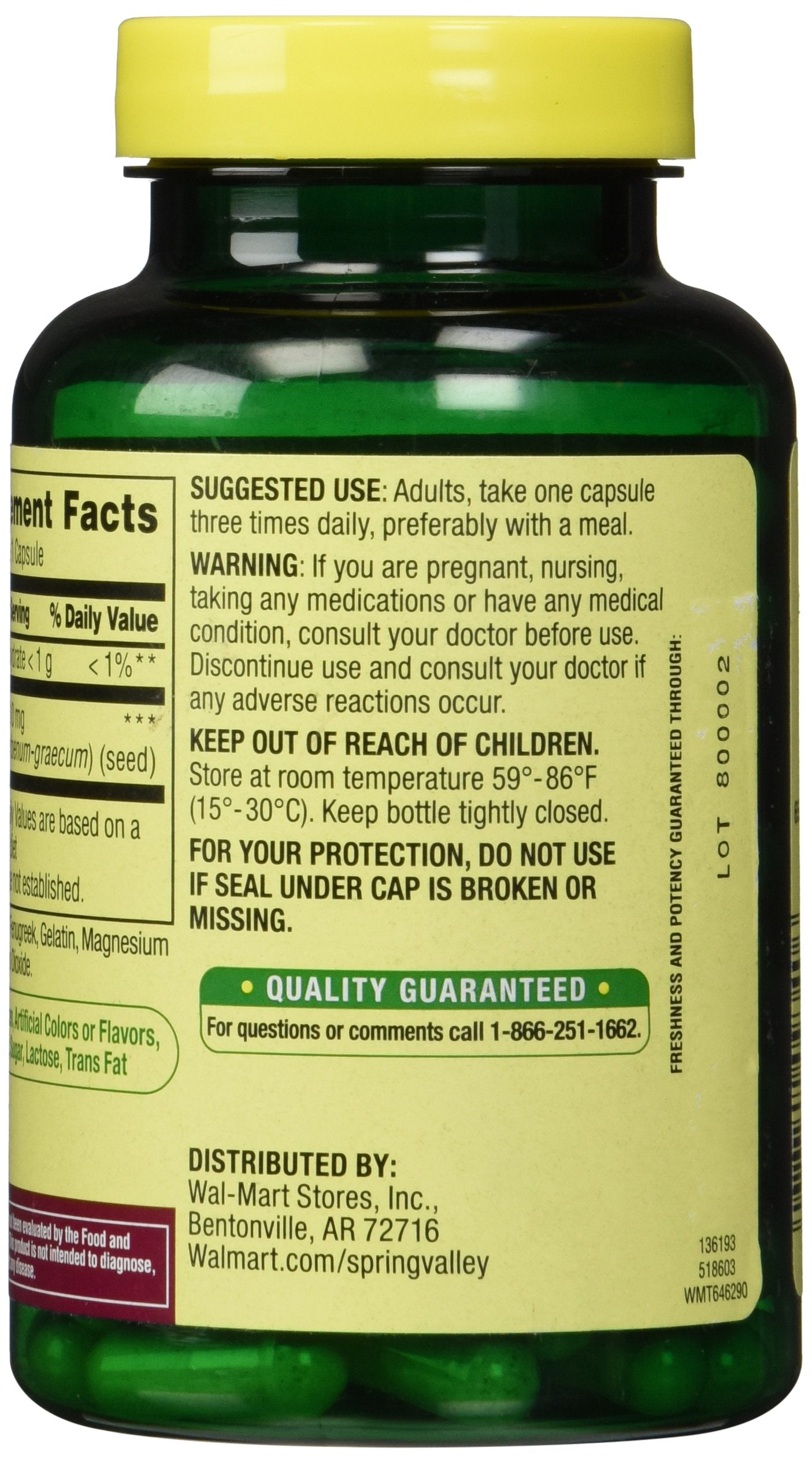 Spring Valley Fenugreek compact pieces - 610 mg, 100 Count, Pack of 1