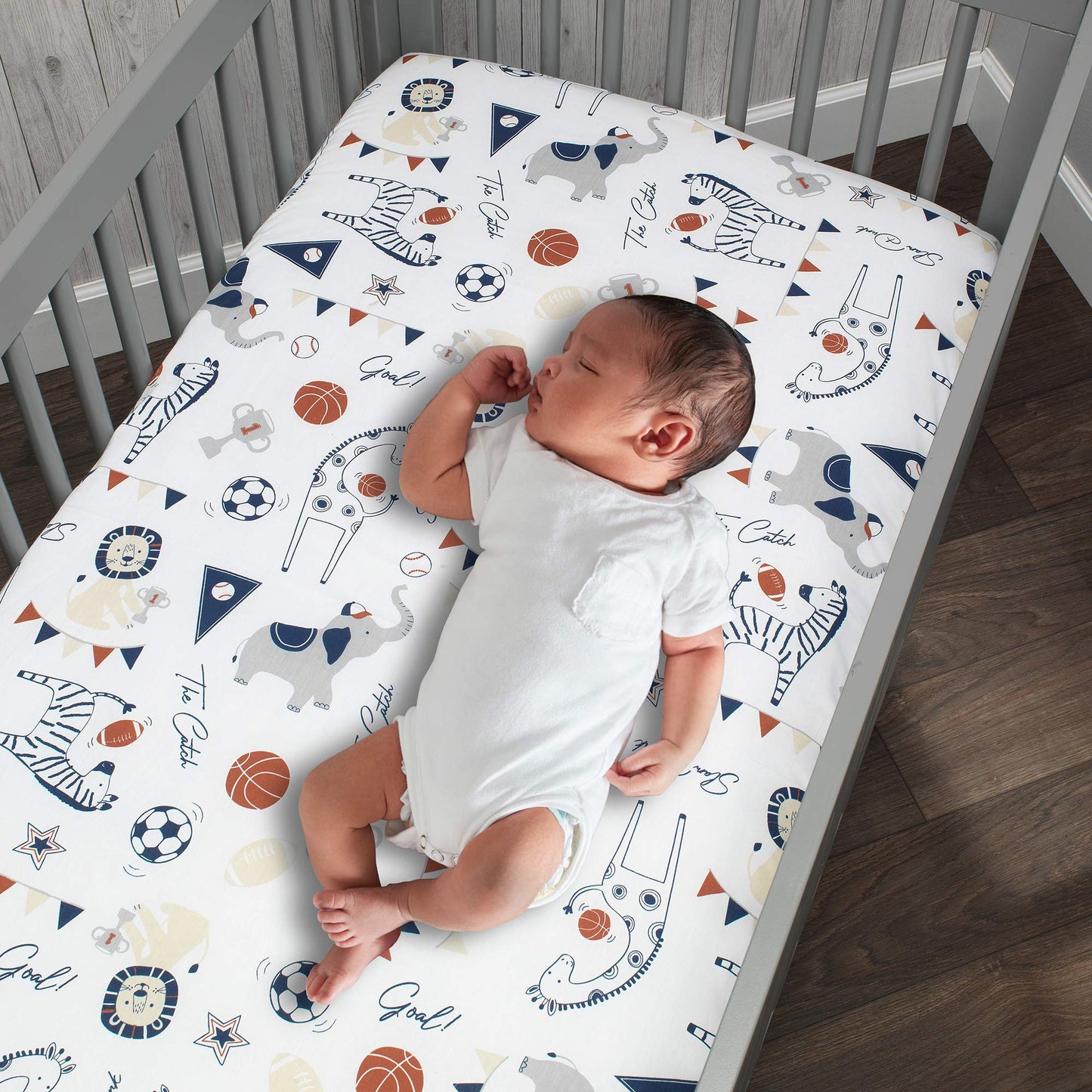 Lambs & Ivy Hall Of Fame Animals/Sports 100% Cotton Fitted Baby Crib Sheet