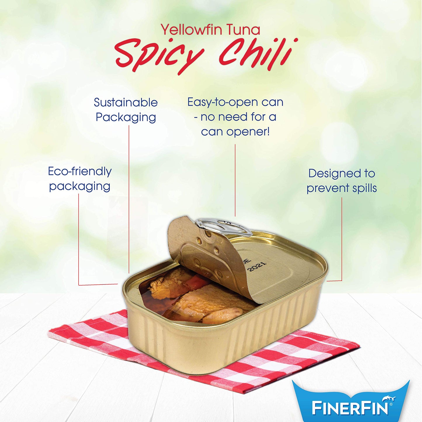 FinerFin Premium Spicy Chili Yellowfin Tuna Fillets in Organic Olive Oil, 4.4 oz - Gluten Free, Hand Cut Gourmet Ready-to-Eat
