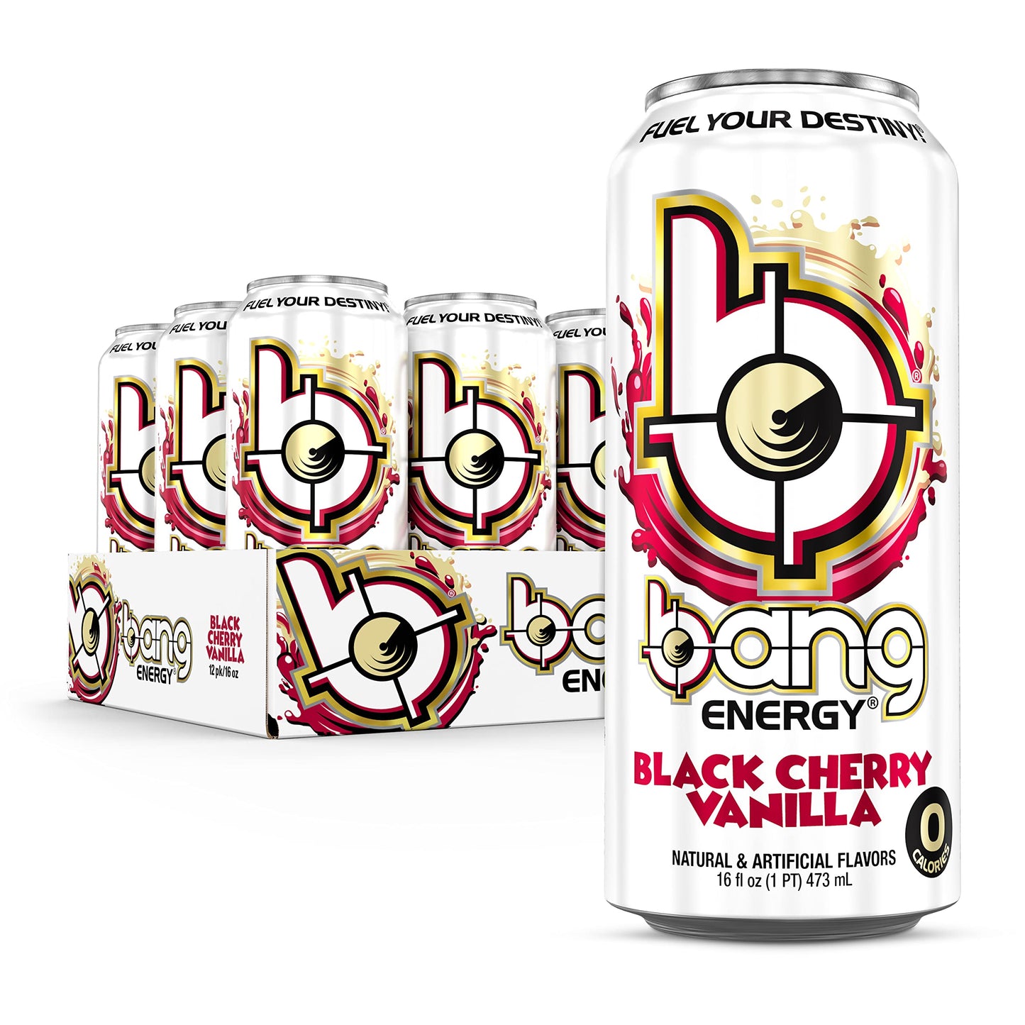 BANG Energy Drink, Sugar-Free, Black Cherry Vanilla, 16 Ounce (Pack of 12), Red, Model 366953