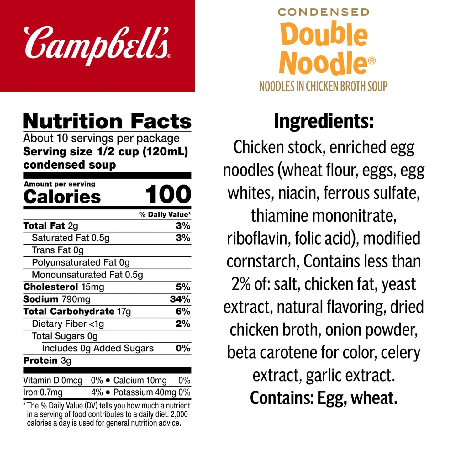 Campbells Condensed Kids Double Noodle Soup, 10.5 oz Can (4 Pack)