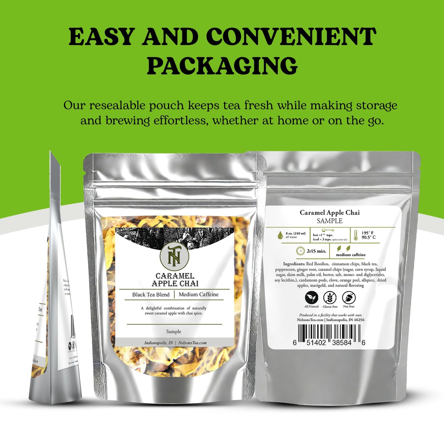 Nelson'S Tea Caramel Apple Chai Tea Loose Leaf - Cut & Sifted Red Rooibos Loose Leaf Tea, Black Tea With Cinnamon Chips, Pepperc