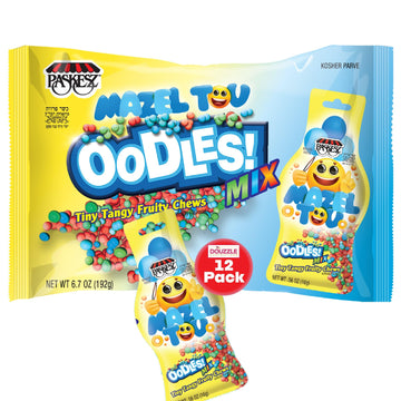 DOUzzle Oodles Mazal Tov Emoji, Tiny Tangy Fruity Chews Mix (12 Count, Pack of 1) Individually Wrapped Candies, Birthday Party F