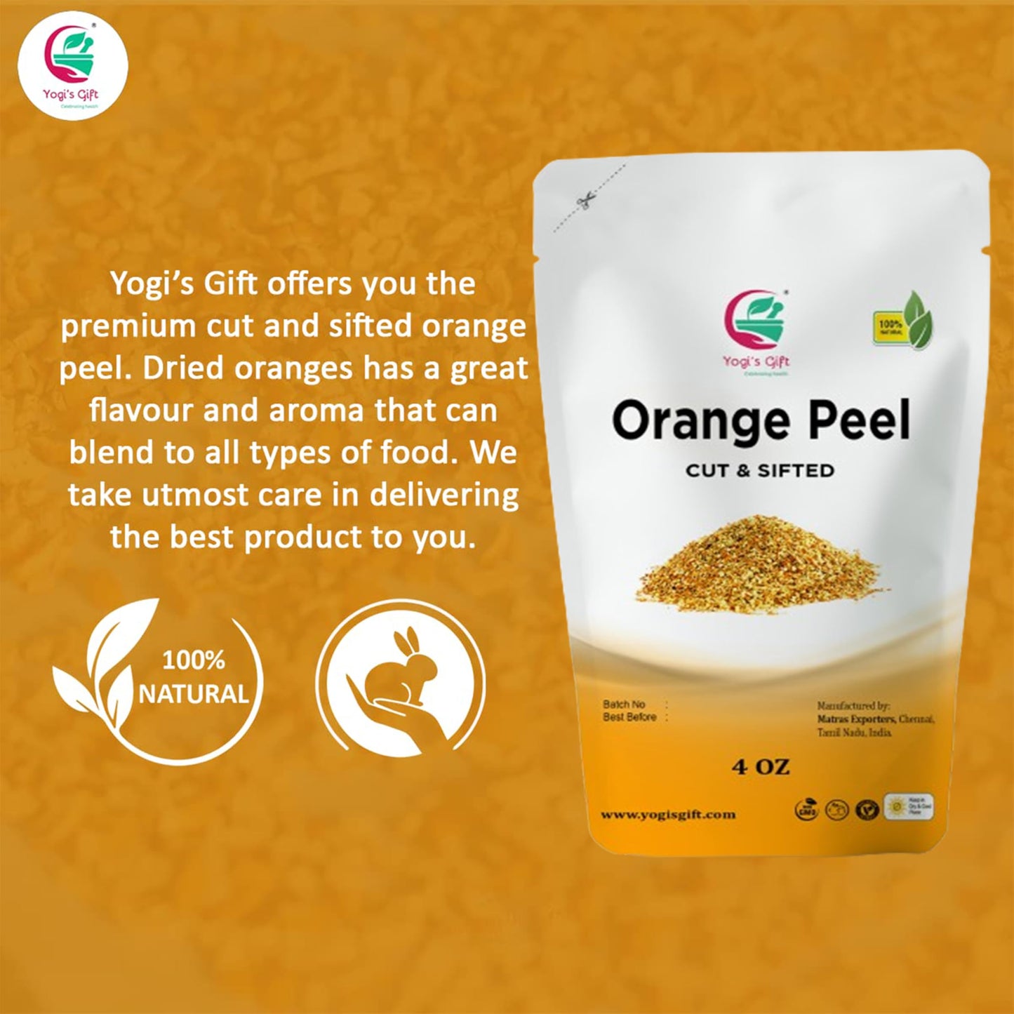 Dried Orange Peel 4 Oz | Rich Citrus Aroma And Flavour | Small Granules | Perfect For Tea, Cookies, Rye Breads, Seasoning & More