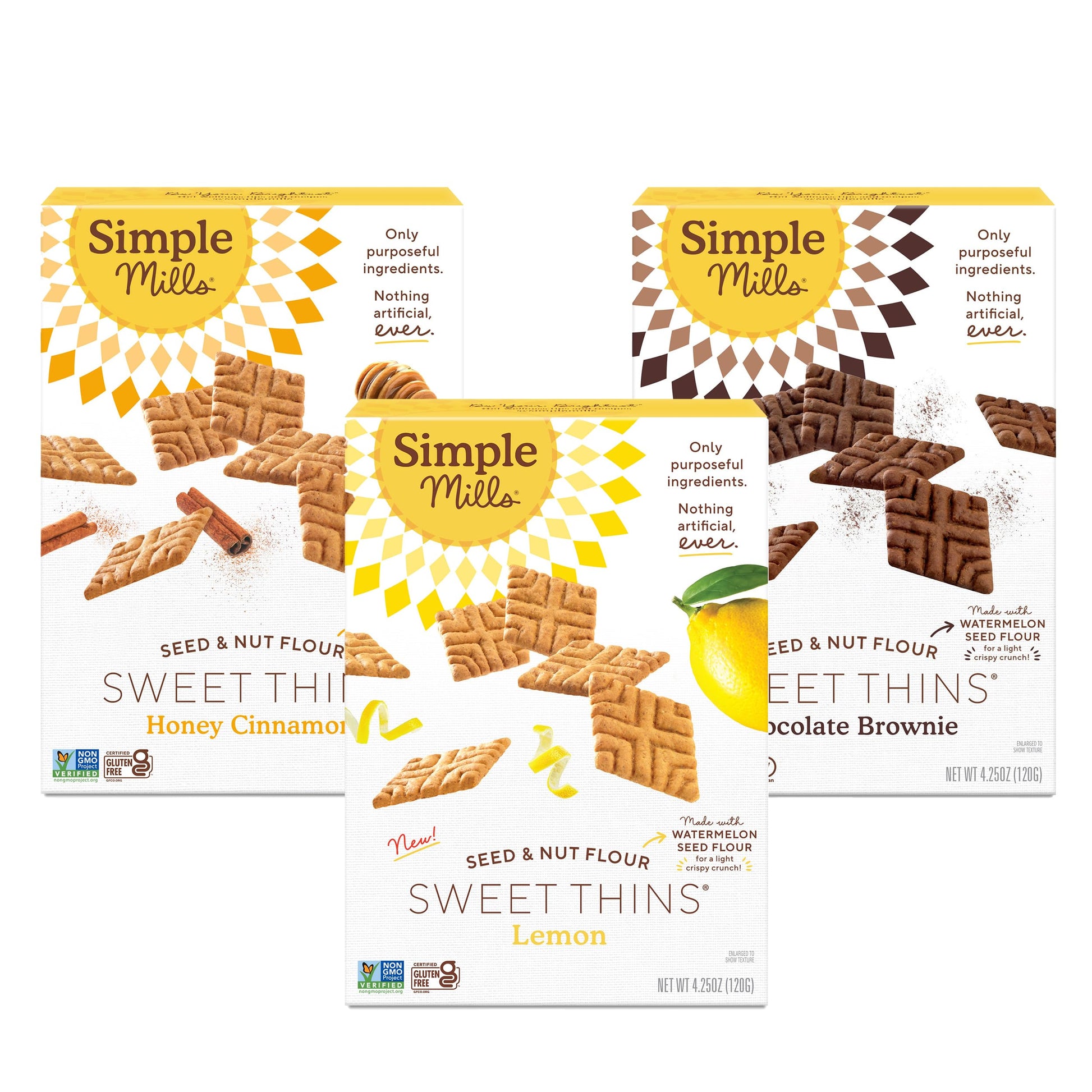 Simple Mills Sweet Thins New Cookies Variety Pack, Seed and Nut Flour (Lemon, Honey Cinnamon, Chocolate Brownie) - Gluten Free, 