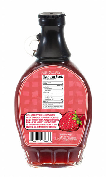 Green Jay Gourmet Strawberry Syrup - 3 Ingredient Premium Breakfast Syrup With Fresh Strawberries, Cane Sugar & Lemon Juice - Al