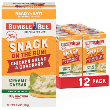 Bumble Bee Snack On The Run Creamy Caesar Chicken Salad with Crackers Kit (Pack of 12) - Ready to Eat Protein Snack Pack - 10g P