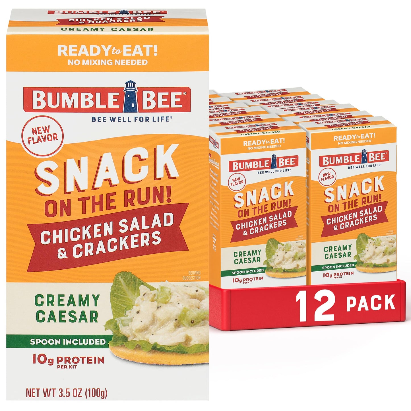Bumble Bee Snack On The Run Creamy Caesar Chicken Salad with ers Kit (Pack of 12) - Ready to Eat Protein Snack Pack - 10g Protein per Box