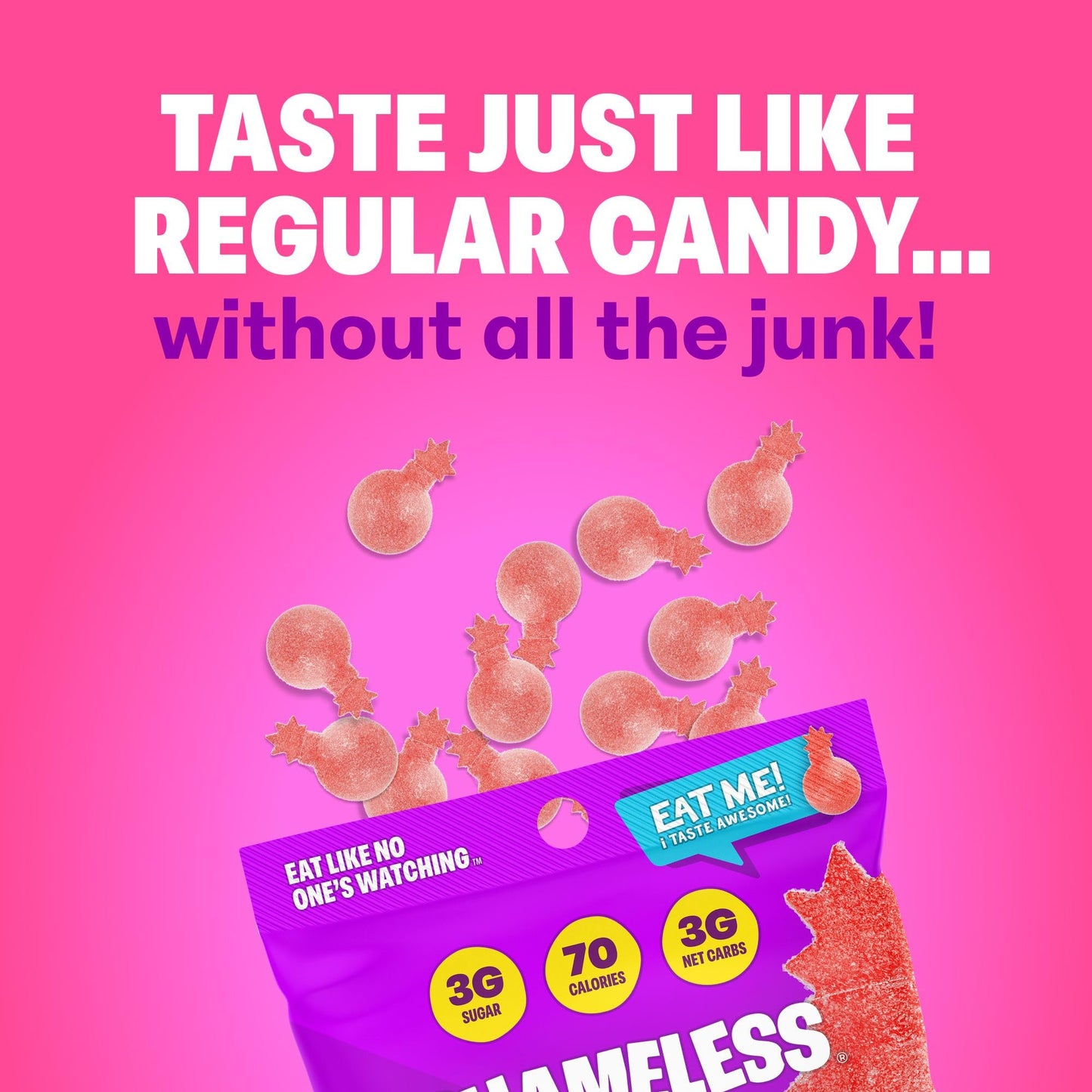 Shameless Snacks Keto Gummies - Low Calorie, Gluten Free, Sour Cherry   - 6 Count
