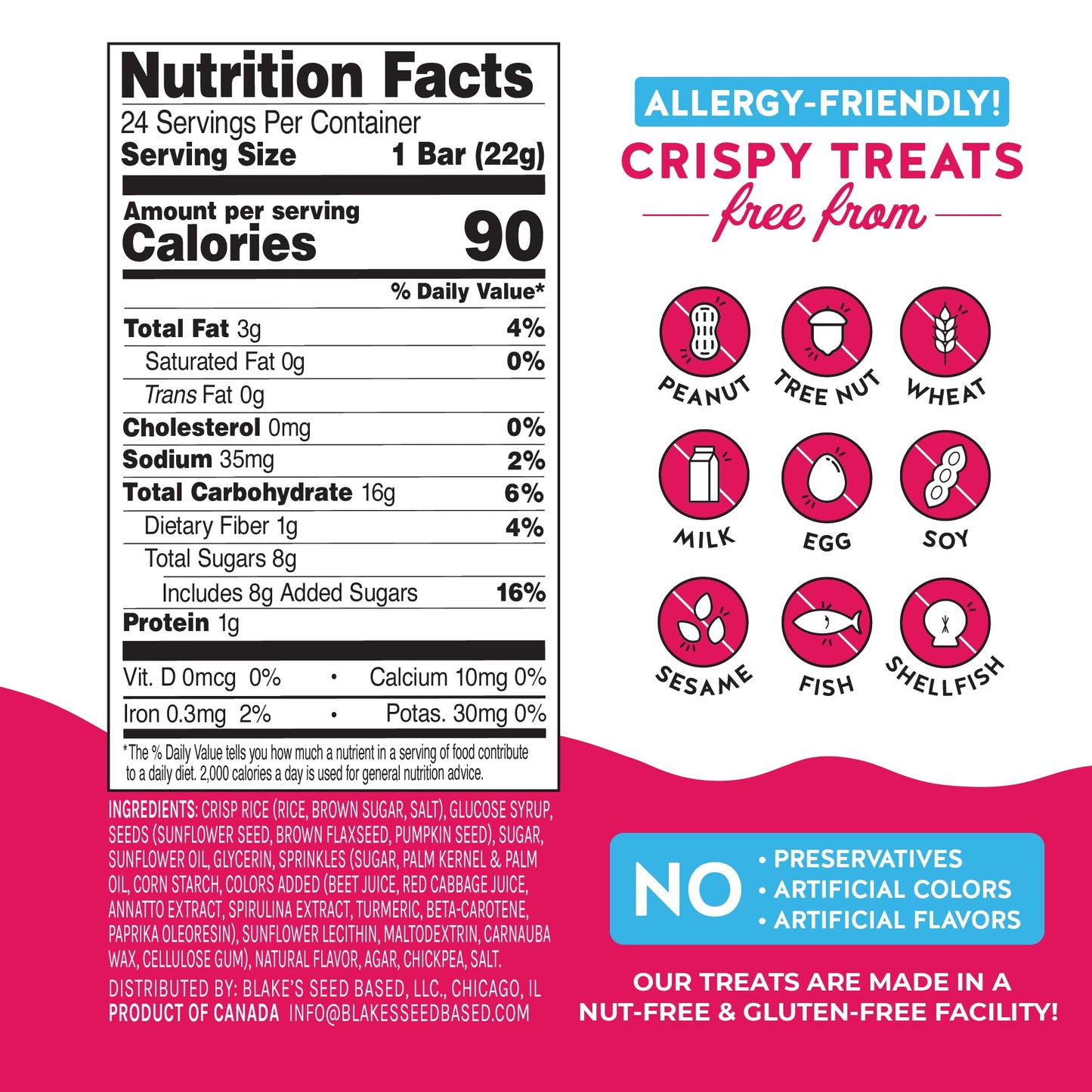 Blakes Seed Based Crispy Treats - Birthday Cake (24 Count), Nut Free, Gluten Free, Dairy Free & Vegan, Healthy Snacks For Kids O