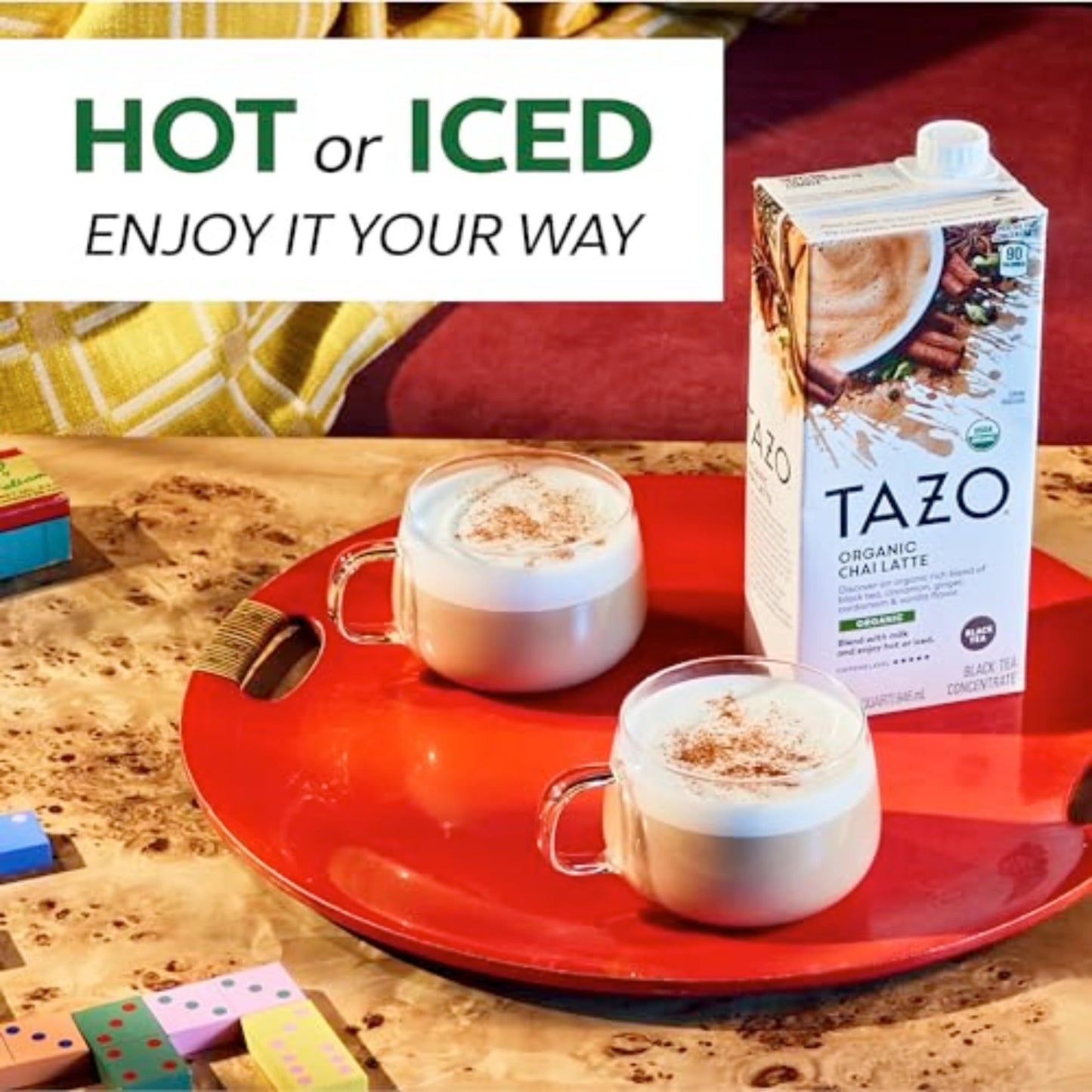 TAZO Organic Chai Latte Concentrate, Easy-to-Serve, 32 oz Carton, Pack of 2