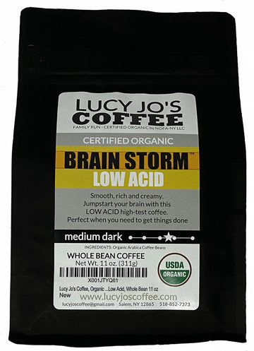Lucy Jo'S Coffee, Organic Brainstorm, Low Acid, Medium Dark, Whole Bean 11 Oz