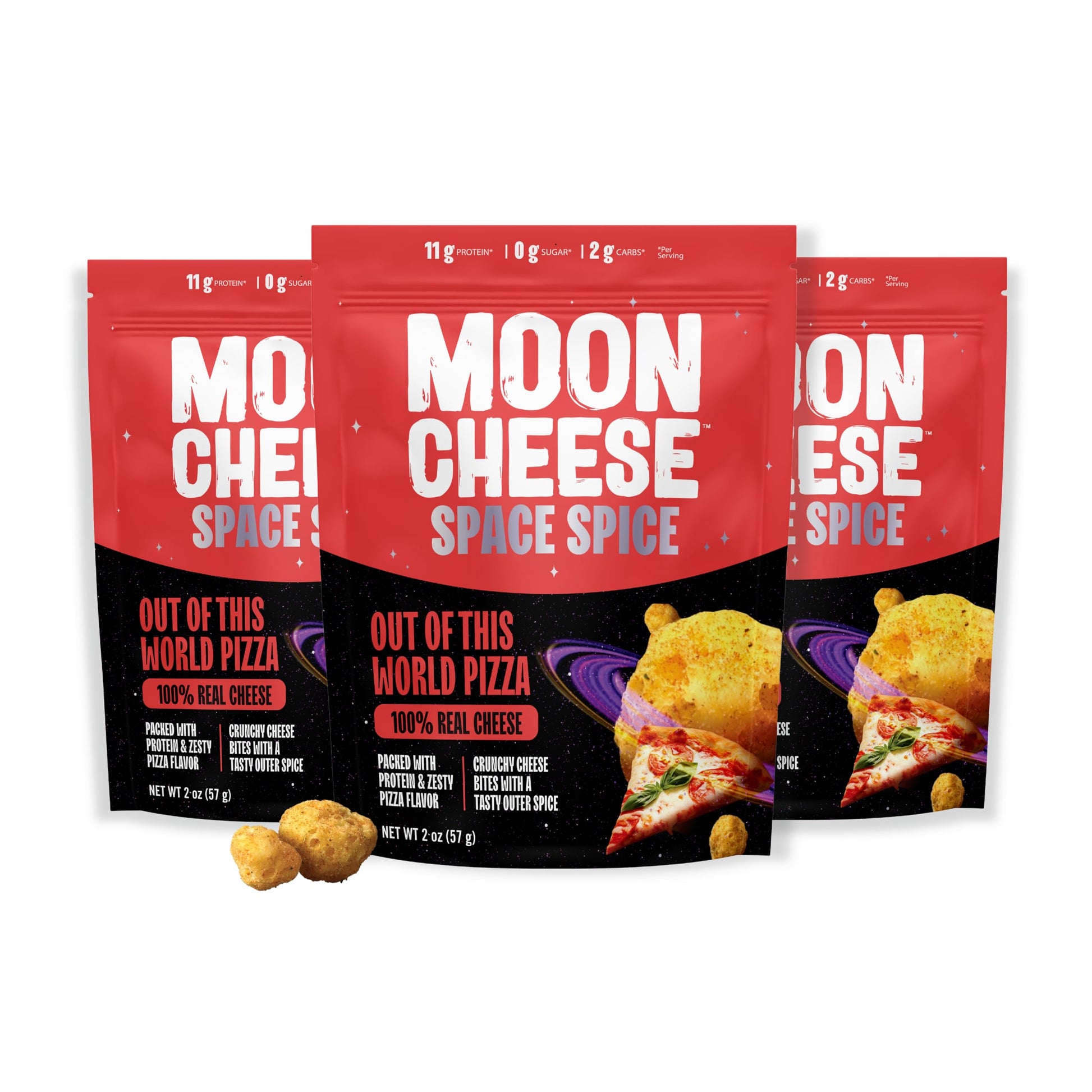 Moon Cheese Crunchy Cheese Snack, Keto Friendly, Low Carb, Gluten-Free, 2 Oz Bags (Pack of 3)