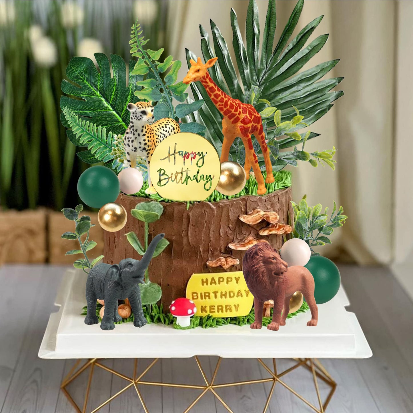 DRWATE 27 PCS Jungle Animal Cake Toppers, Safari Animals Figures, Acrylic, Green, Model GCMGG10005