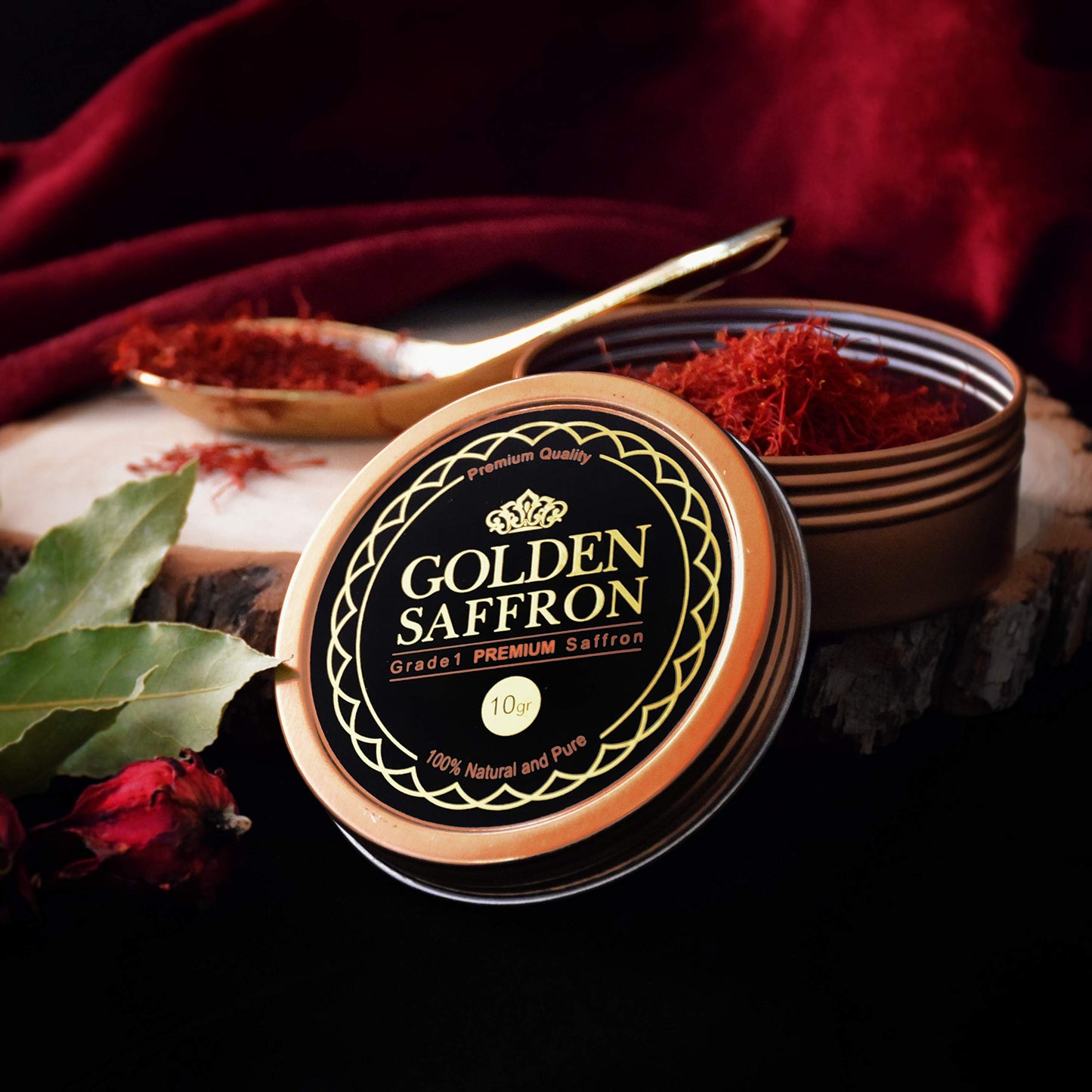 Golden Saffron, Finest Pure Premium All Red Saffron Threads, Grade A+ Super Negin, Non-Gmo Verified. For Tea, Paella, Rice, Desserts, Golden Milk And Risotto (10 Grams)