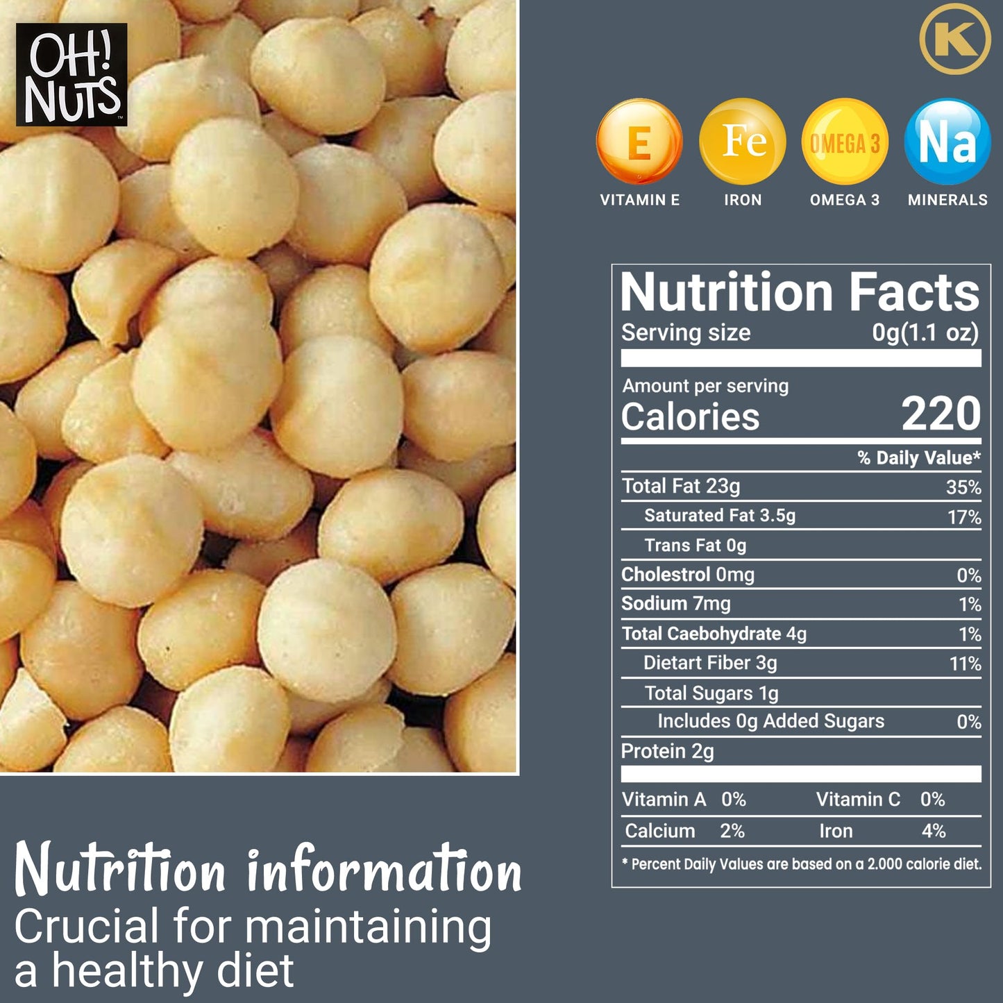 Oh! Nuts Macadamia Nuts - 3 lb - Dry Roasted Unsalted Macadamia Nuts - Oven Roasted - No Oil - Packed in New York Zip-Seal Bag for Exceptional Freshness