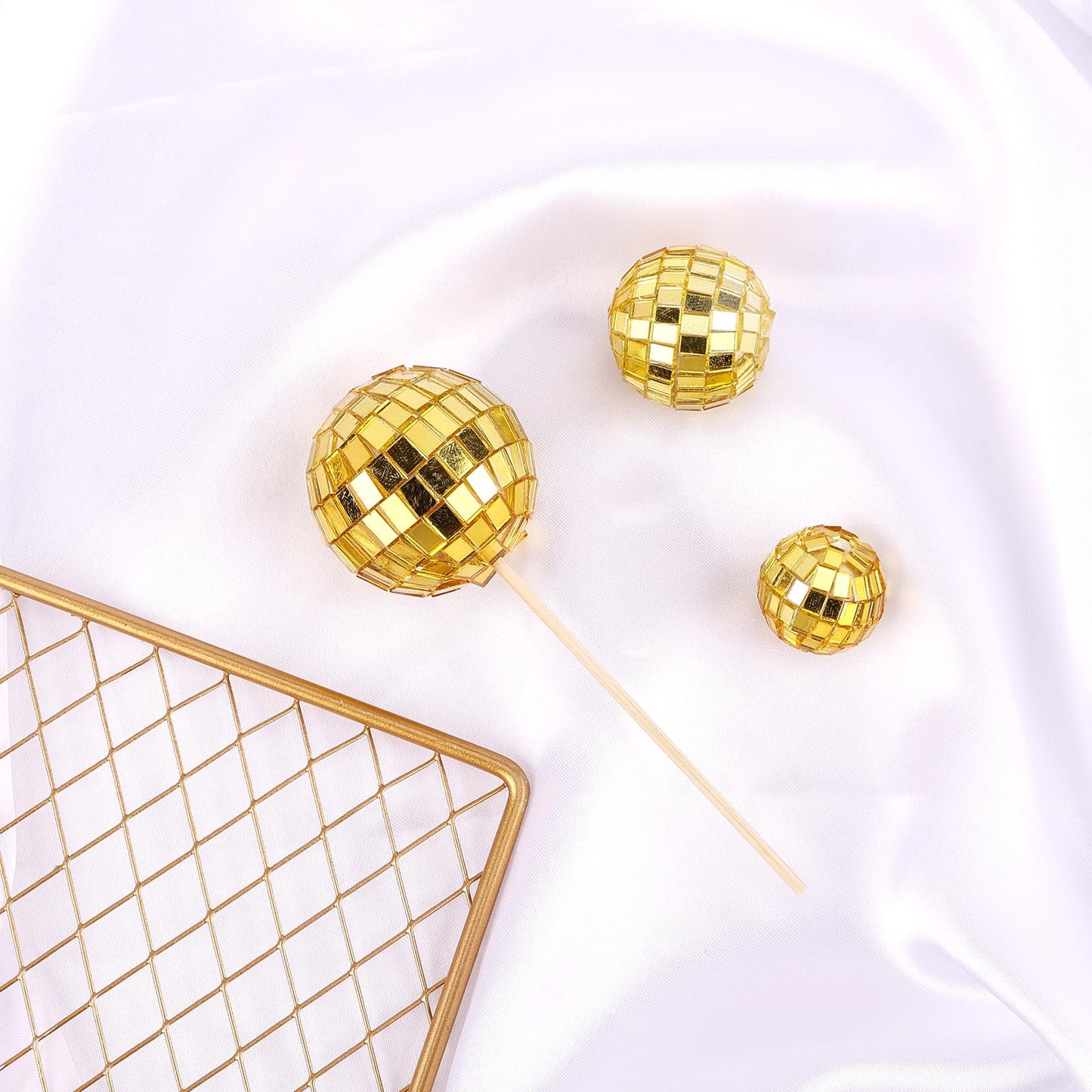 PEUTIER Disco Ball Cupcake Toppers, 30pcs Mini Picks for Cake Decorations, 2.3-4cm, Golden, Model 04098