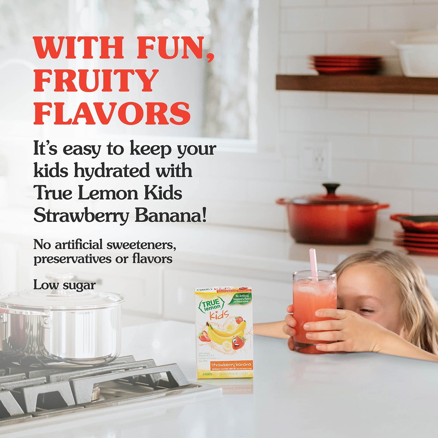 True Lemon Strawberry Banana Kids Drink Mix (10 Packets) - No Preservatives Or Artificial Flavors - Low Sugar Hydration Powder For Kids