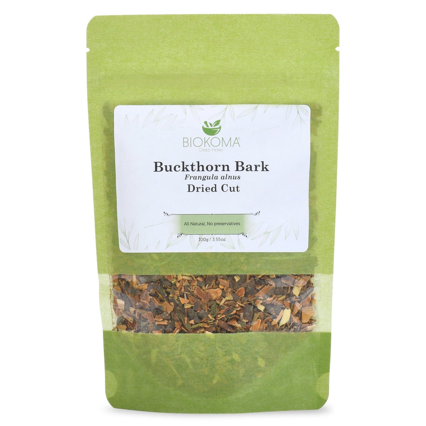 Biokoma Pure And Natural Buckthorn Bark Dried Cut 100G (3.55Oz) In Resealable Moisture Proof Pouch - Herbal Tea, No Additives, No Preservatives, Kosher