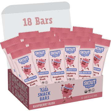 Skout Organic Raspberry Rush Kids Snack Bars (18 Pack) | Organic Kids Snack Bars | Plant-Based Nutrition, No Refined Sugar | Veg